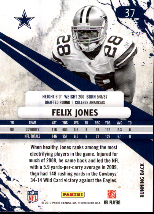 2010 Rookies and Stars #37 Felix Jones back image