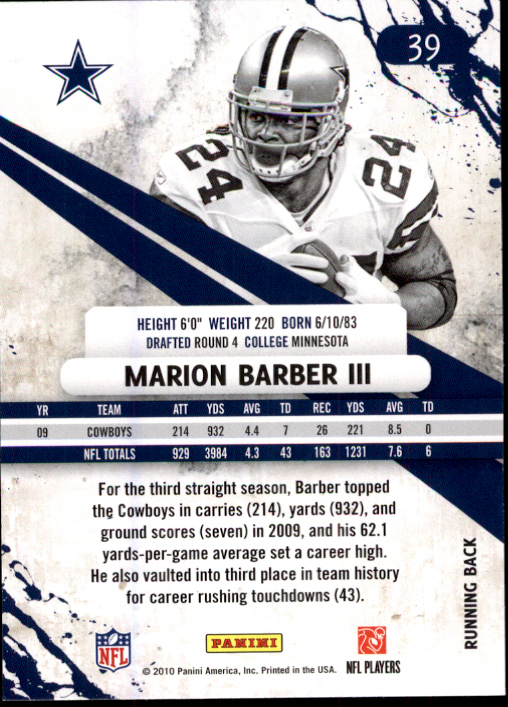 2010 Rookies and Stars #39 Marion Barber back image