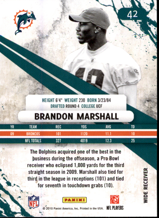 2010 Rookies and Stars #42 Brandon Marshall back image