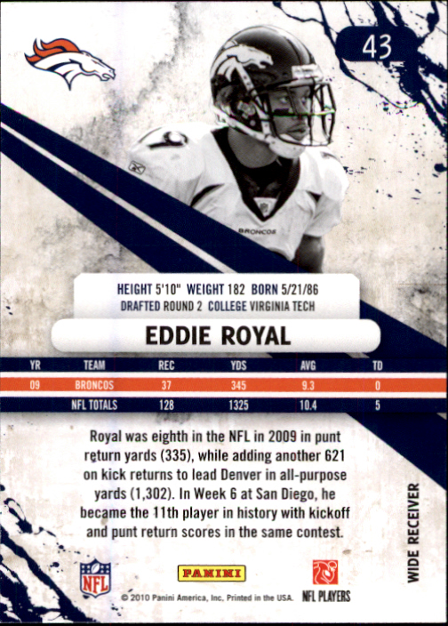 2010 Rookies and Stars #43 Eddie Royal back image