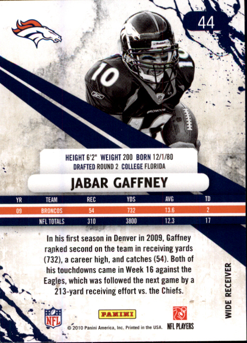 2010 Rookies and Stars #44 Jabar Gaffney back image