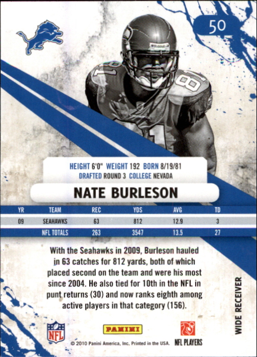 2010 Rookies and Stars #50 Nate Burleson back image