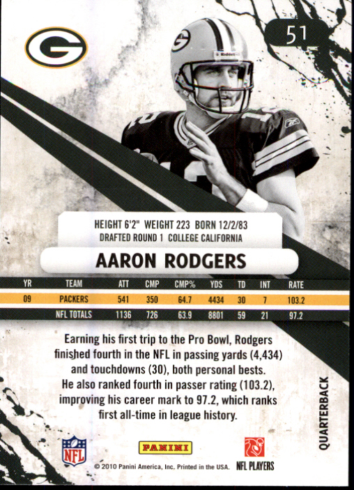 2010 Rookies and Stars #51 Aaron Rodgers back image