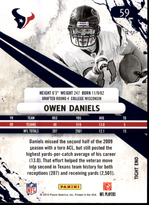 2010 Rookies and Stars #59 Owen Daniels back image