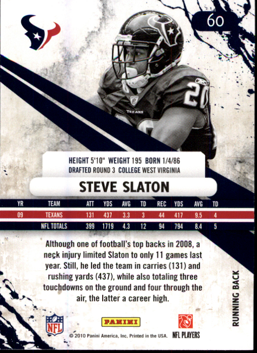 2010 Rookies and Stars #60 Steve Slaton back image