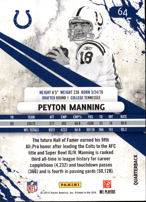 2010 Rookies and Stars #64 Peyton Manning back image