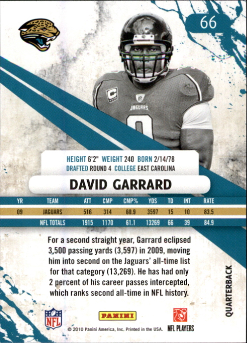 2010 Rookies and Stars #66 David Garrard back image
