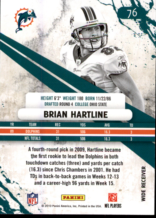 2010 Rookies and Stars #76 Brian Hartline back image
