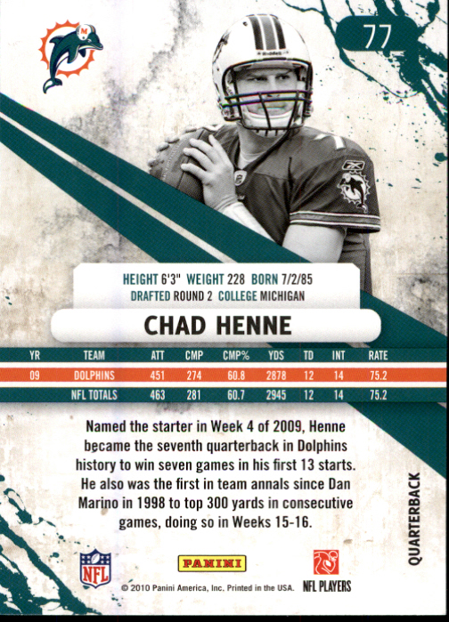 2010 Rookies and Stars #77 Chad Henne back image