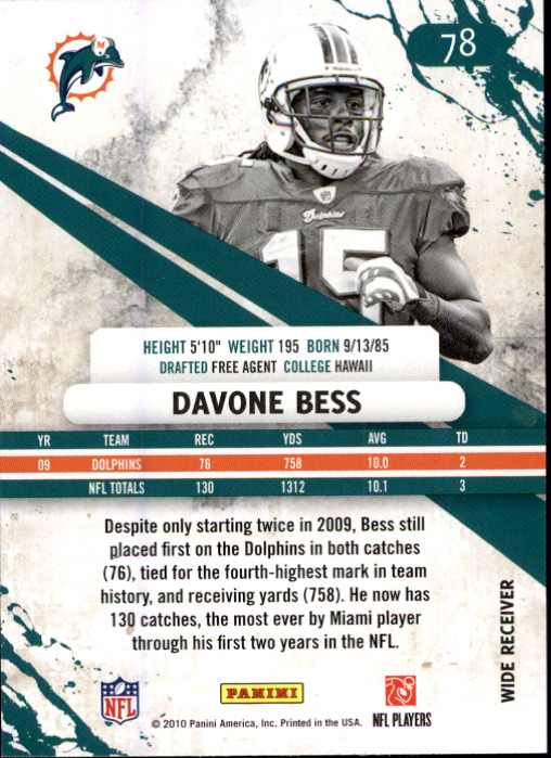 2010 Rookies and Stars #78 Davone Bess back image
