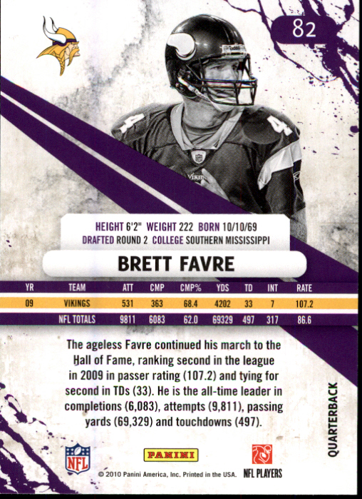 2010 Rookies and Stars #82 Brett Favre back image