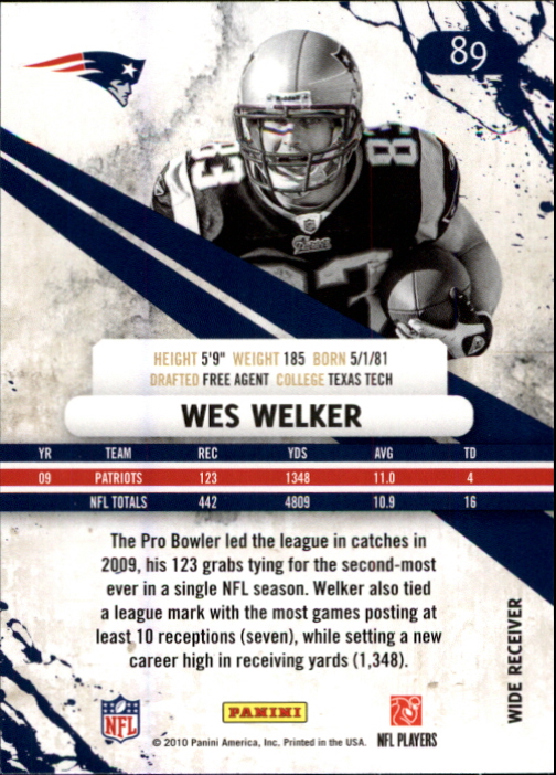 2010 Rookies and Stars #89 Wes Welker back image