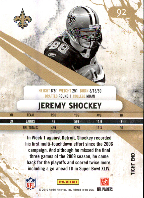 2010 Rookies and Stars #92 Jeremy Shockey back image