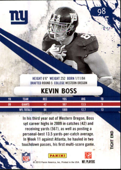 2010 Rookies and Stars #98 Kevin Boss back image