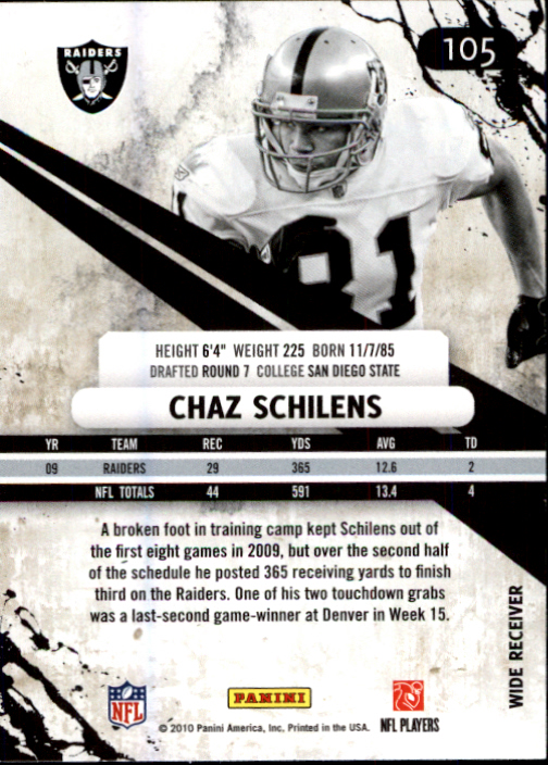 2010 Rookies and Stars #105 Chaz Schilens back image