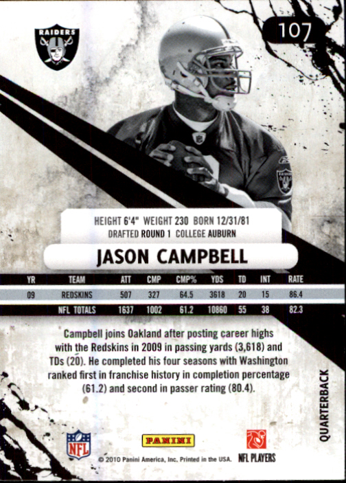 2010 Rookies and Stars #107 Jason Campbell back image