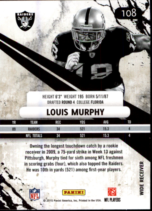 2010 Rookies and Stars #108 Louis Murphy back image