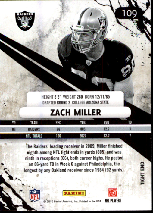 2010 Rookies and Stars #109 Zach Miller back image