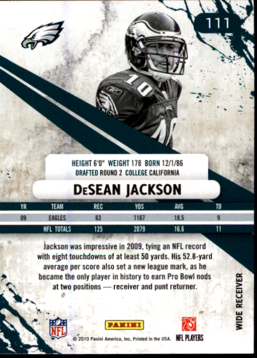 2010 Rookies and Stars #111 DeSean Jackson back image