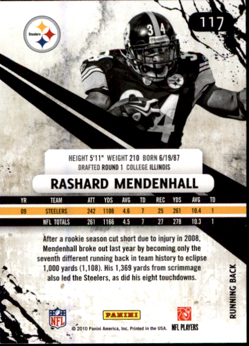 2010 Rookies and Stars #117 Rashard Mendenhall back image