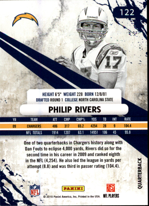 2010 Rookies and Stars #122 Philip Rivers back image