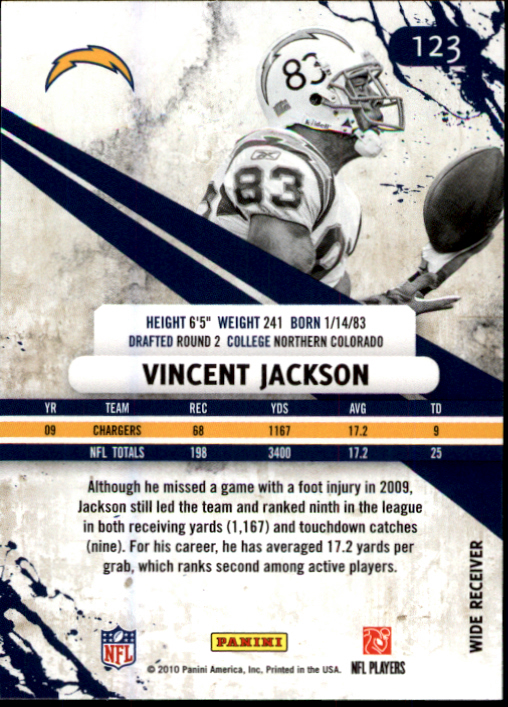 2010 Rookies and Stars #123 Vincent Jackson back image