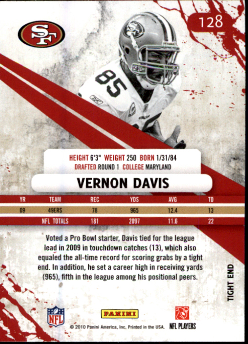 2010 Rookies and Stars #128 Vernon Davis back image