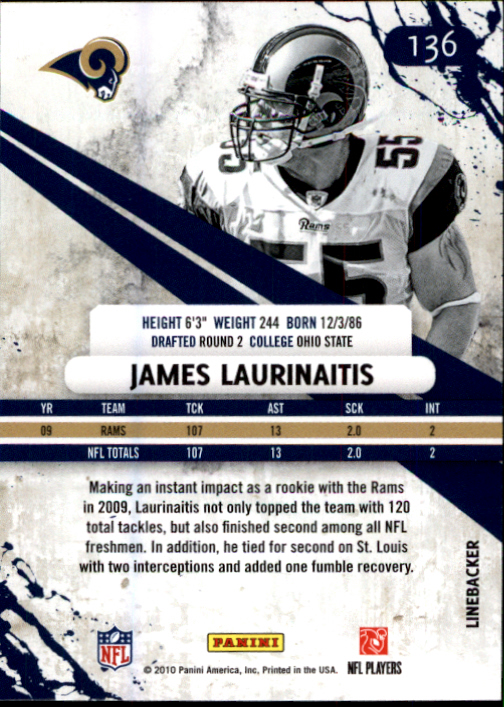 2010 Rookies and Stars #136 James Laurinaitis back image