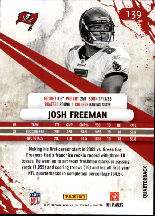 2010 Rookies and Stars #139 Josh Freeman back image
