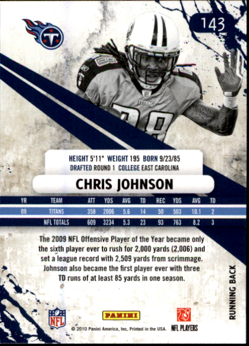 2010 Rookies and Stars #143 Chris Johnson back image