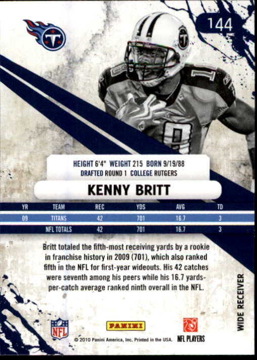2010 Rookies and Stars #144 Kenny Britt back image