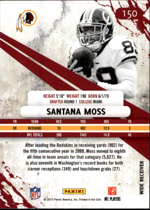 2010 Rookies and Stars #150 Santana Moss back image