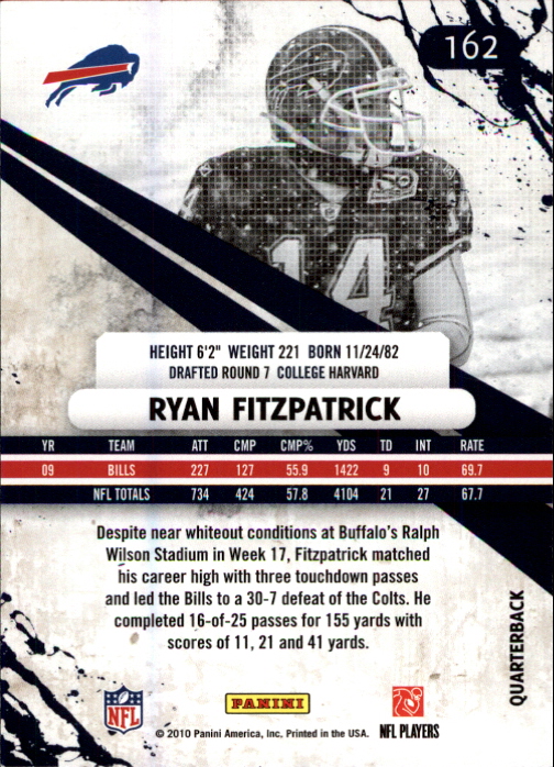 2010 Rookies and Stars #162 Ryan Fitzpatrick ELE back image