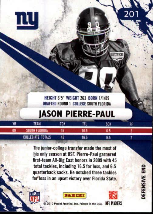 2010 Rookies and Stars #201 Jason Pierre-Paul RC back image