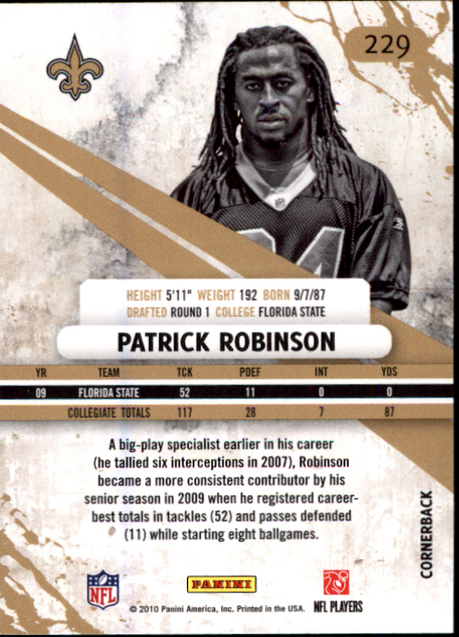 2010 Rookies and Stars #229 Patrick Robinson RC back image