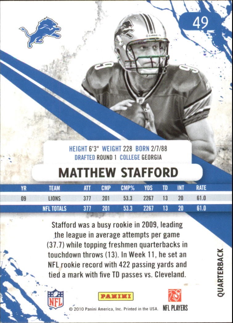 2010 Rookies and Stars Gold #49 Matthew Stafford back image