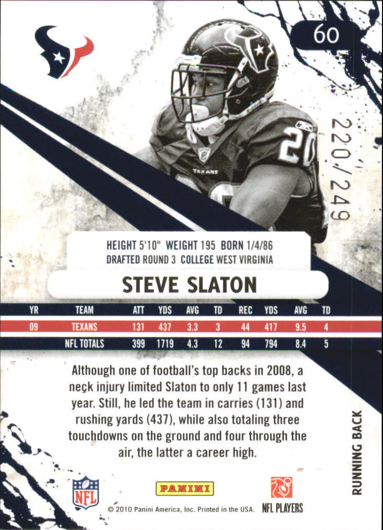 2010 Rookies and Stars Longevity Parallel Silver #60 Steve Slaton back image