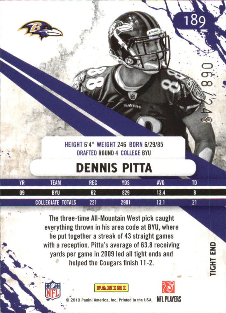 2010 Rookies and Stars Longevity Parallel Silver #189 Dennis Pitta back image
