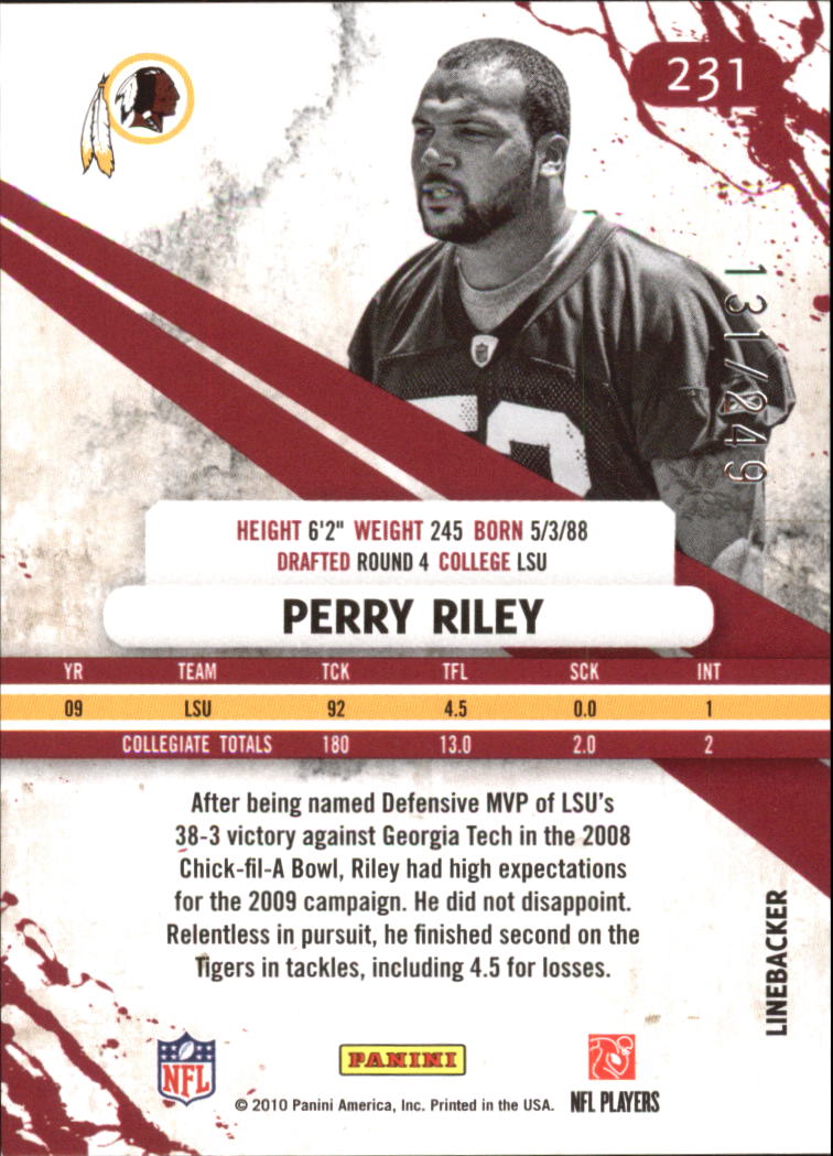 2010 Rookies and Stars Longevity Parallel Silver #231 Perry Riley back image