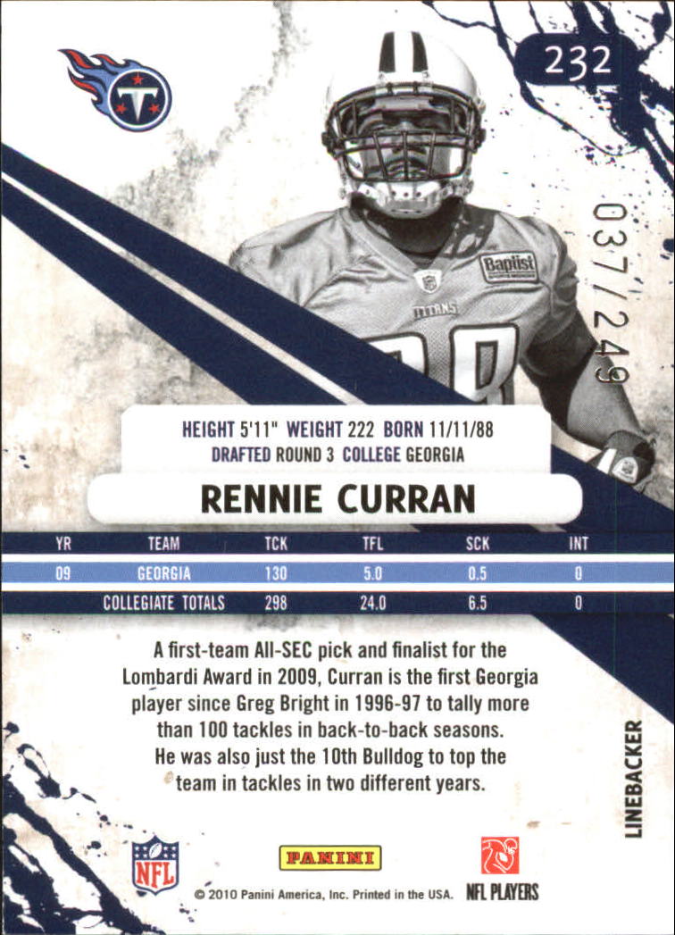2010 Rookies and Stars Longevity Parallel Silver #232 Rennie Curran back image