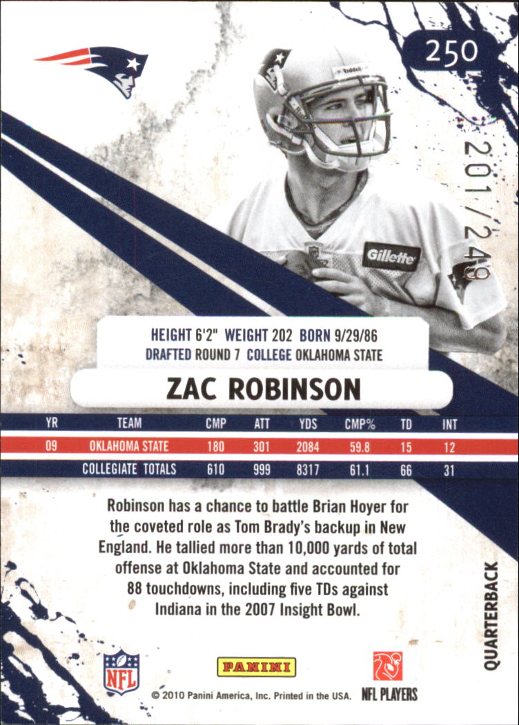 2010 Rookies and Stars Longevity Parallel Silver #250 Zac Robinson back image
