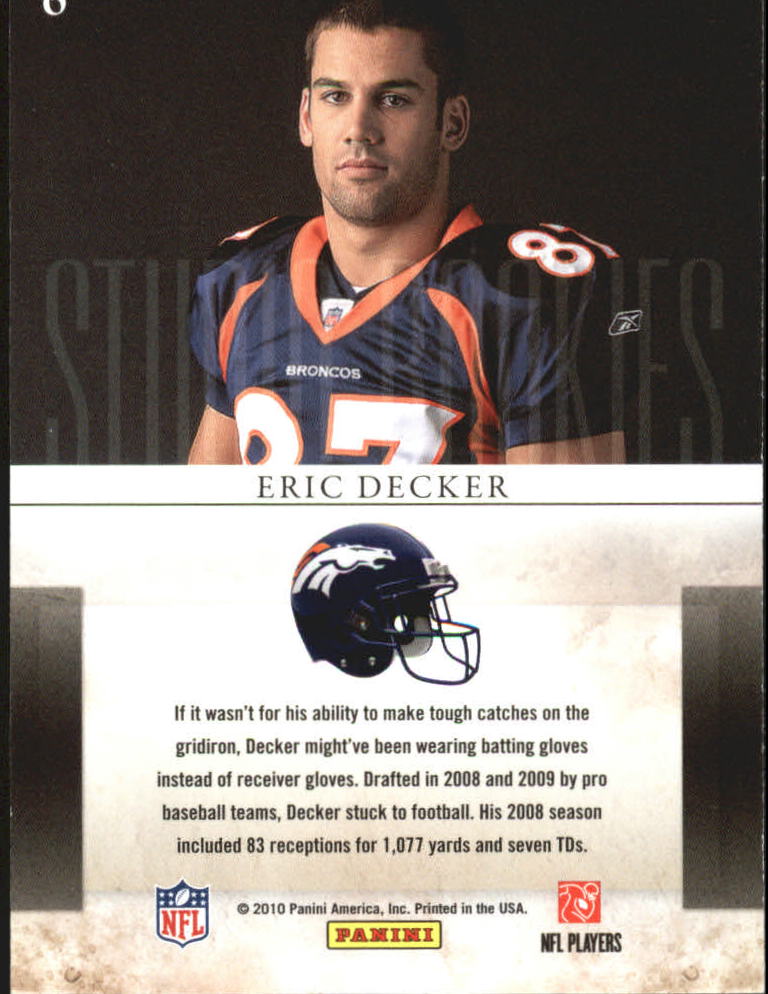 2010 Rookies and Stars Studio Rookies #6 Eric Decker back image