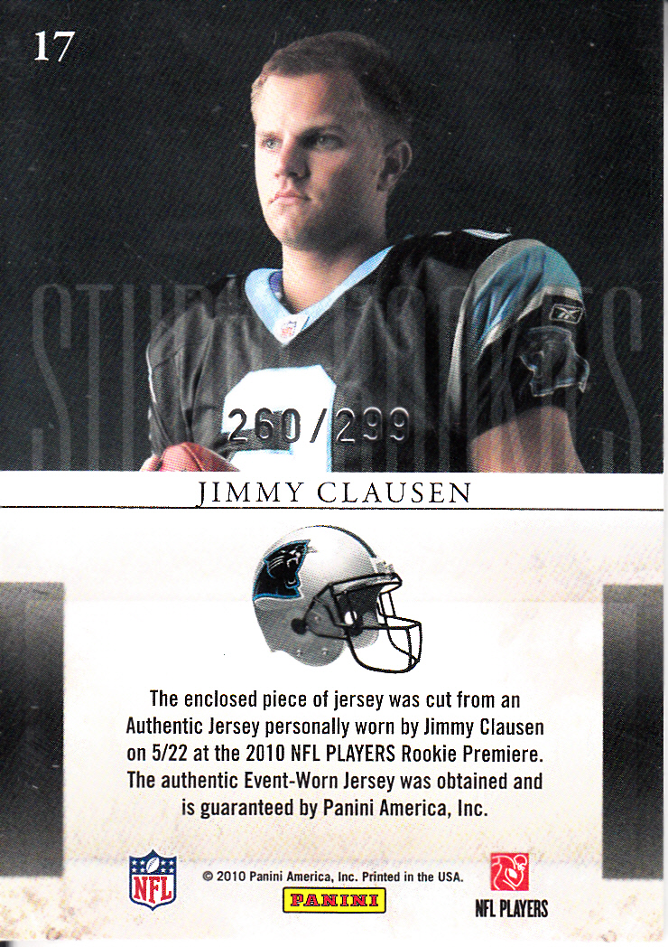 2010 Rookies and Stars Studio Rookies Materials #17 Jimmy Clausen back image