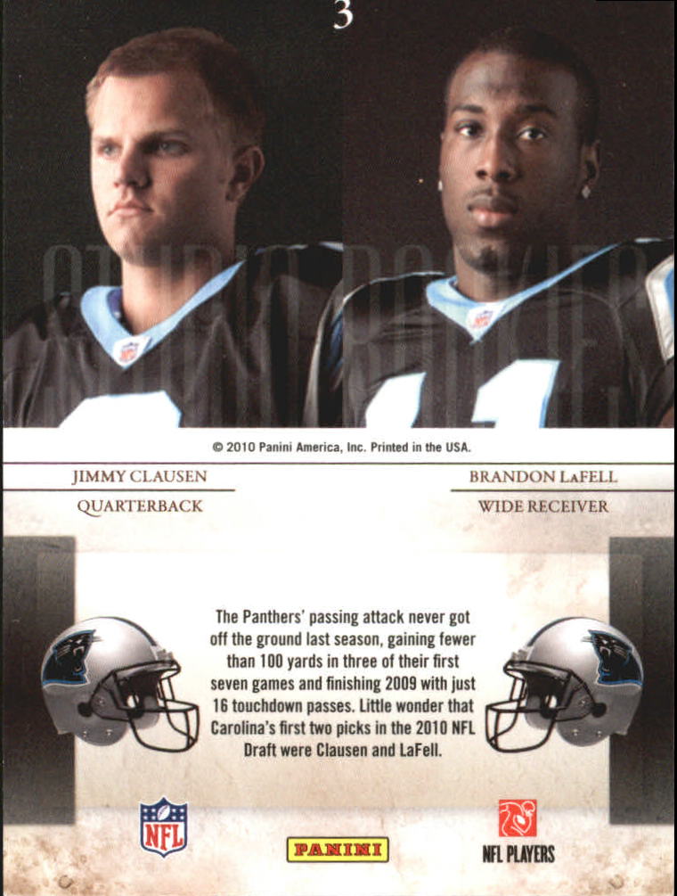 2010 Rookies and Stars Studio Rookies Combos #3 Jimmy Clausen/Brandon LaFell back image