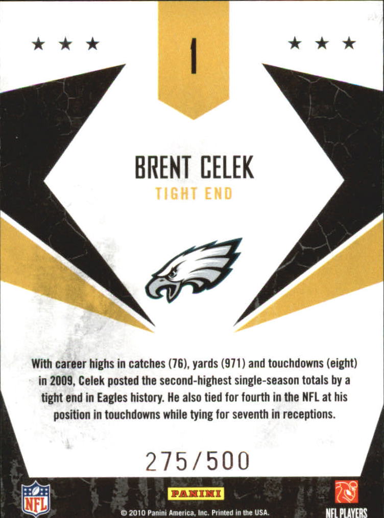 2010 Rookies and Stars Gold Stars Gold #1 Brent Celek back image