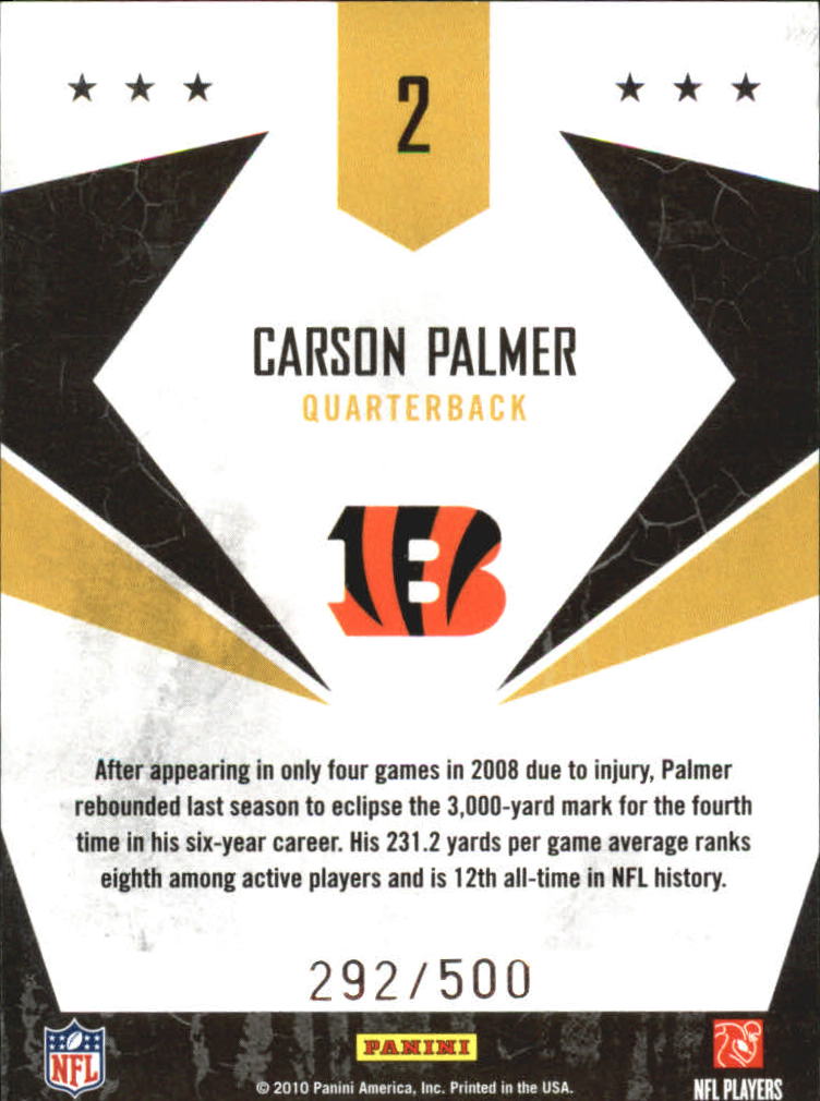 2010 Rookies and Stars Gold Stars Gold #2 Carson Palmer back image