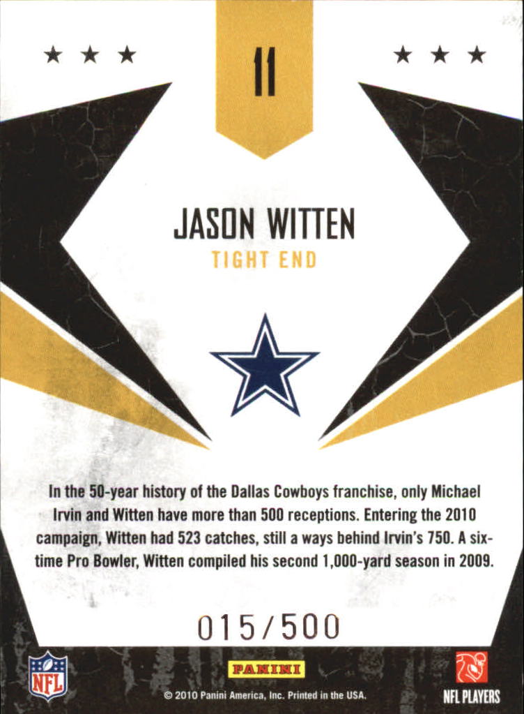 2010 Rookies and Stars Gold Stars Gold #11 Jason Witten back image
