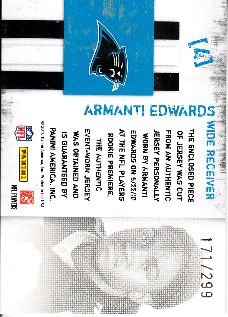 2010 Rookies and Stars Freshman Orientation Materials Jerseys #4 Armanti Edwards back image