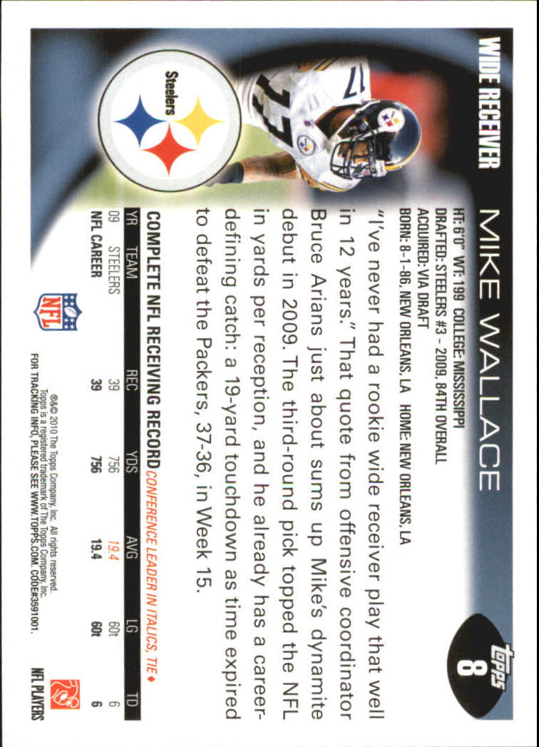 2010 Topps #8 Mike Wallace back image