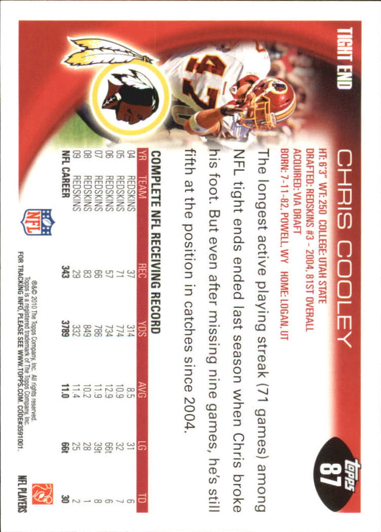 2010 Topps #87 Chris Cooley back image